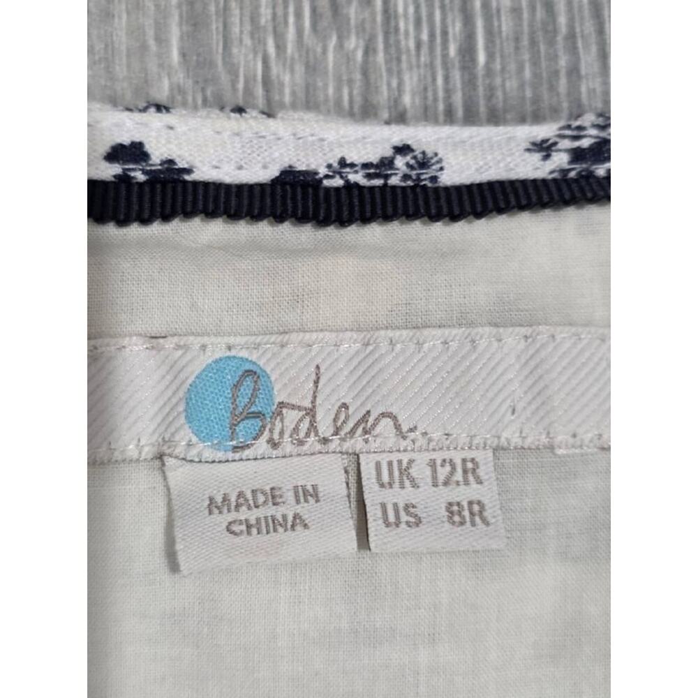 Boden Nancy Linen Midi Dress flower v-neck 8 R White blue A004530 - Picture 6 of 13